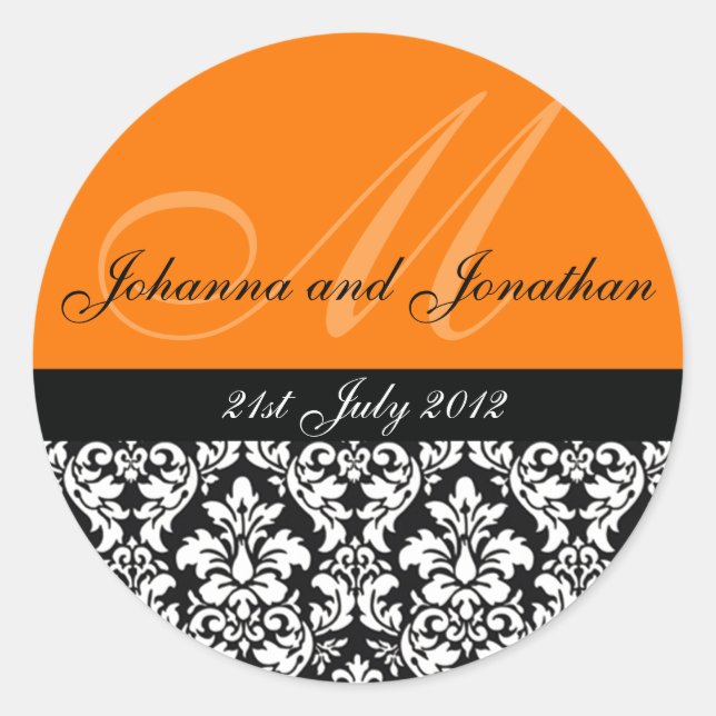 Stickers Mariage Monogramme Orange Damask (Devant)