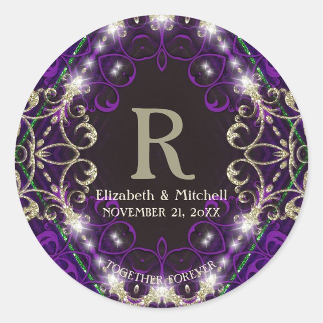 Stickers Mariage Monogramme Violet Enchantés (Devant)