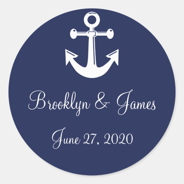 Stickers Mariage Nautique Bleu Marine Avec Ancre (Devant)