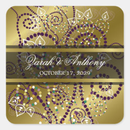 Stickers Mariage Or Purple Spirales Boho Elégant