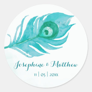 Stickers Mariage Peacock Plume Watercolor