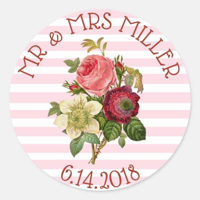 Stickers Mariage personnalisé Roses de Bourgogne (Devant)
