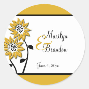Stickers Mariage rond 1,5 po de tournesol simple