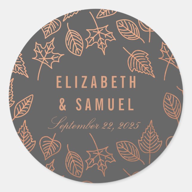 Stickers Mariage rond gris cuivre de l'automne (Devant)