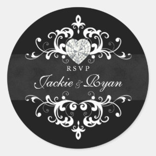 Stickers Mariage RSVP Black White Coeur Bijou