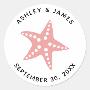 Stickers Mariage Starfish, Tag Thème Plage, Rose