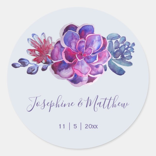 Stickers Mariage Succulents violets (Devant)