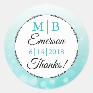 Stickers Mariage Turquoise personnalisé Merci