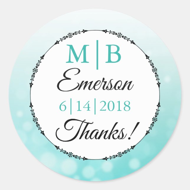 Stickers Mariage Turquoise personnalisé Merci (Devant)