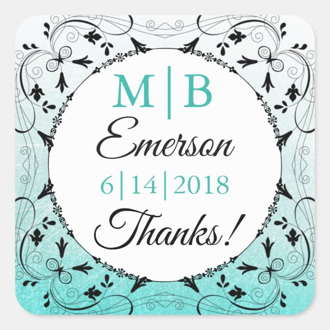 Stickers Mariage Turquoise personnalisé Merci (Devant)