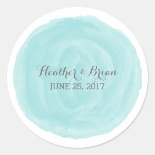 Stickers Mariage Turquoise Rond Watercolor