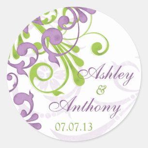Stickers Mariage vert violet blanc floral