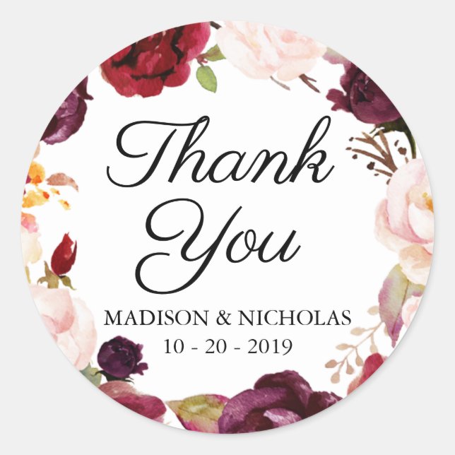 Stickers Marsala Rose Floral Mariage Merci (Devant)