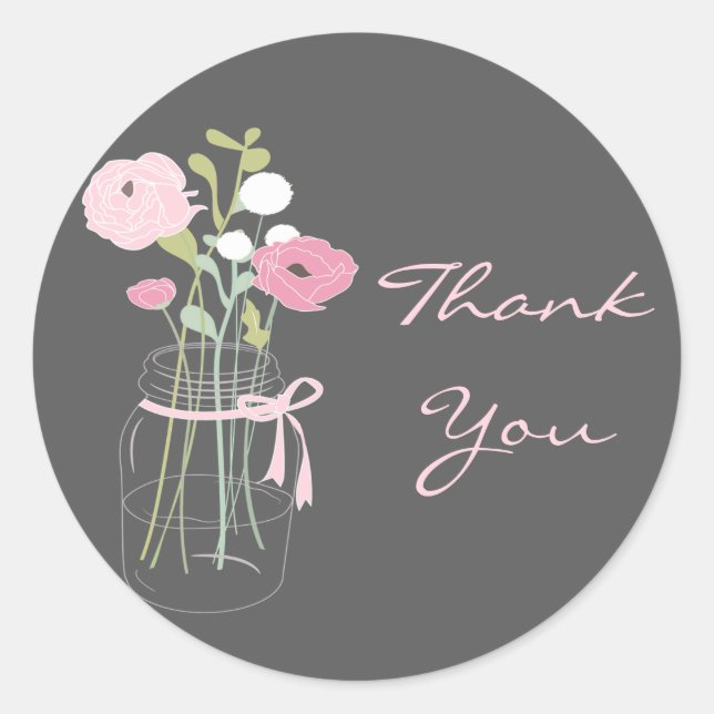 Stickers Mason Gris et Rose Jar Wedding Favor (Devant)