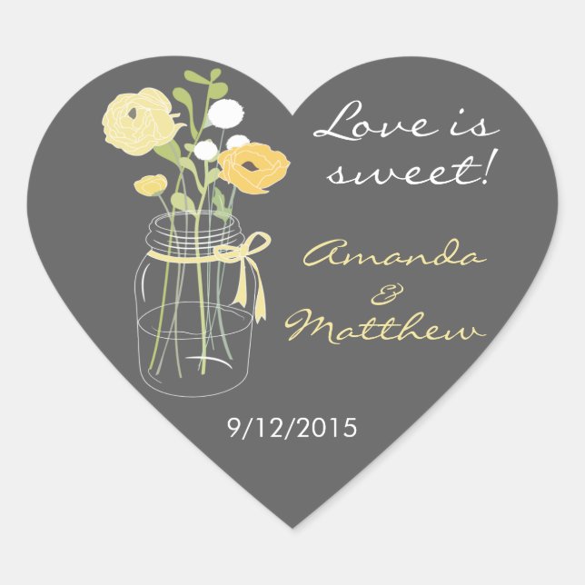 Stickers Mason Jaune et Gris Mason Jar Mariage Fav (Devant)