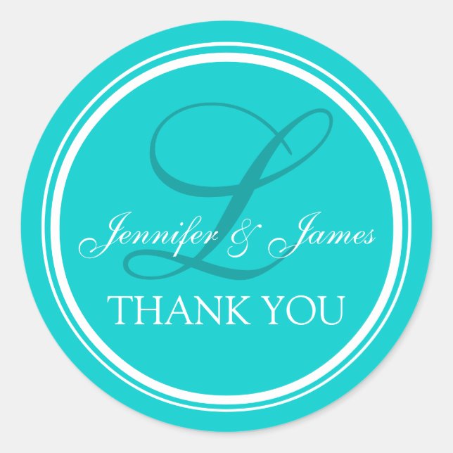 Stickers Merci Aqua Turquoise pour Mariages (Devant)