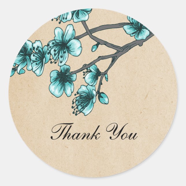 Stickers Merci Aqua Vintage Cherry Blossoms (Devant)