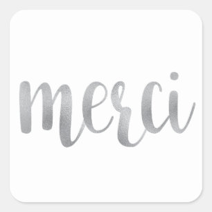 stickers merci argent, merci, police de feuille