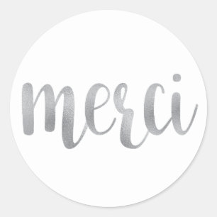 stickers merci argent, merci, police de feuille