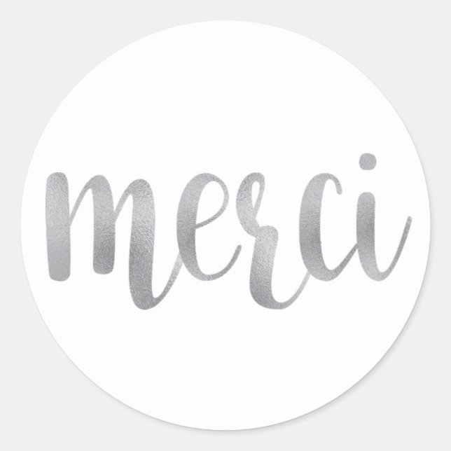 stickers merci argent, merci, police de feuille (Devant)
