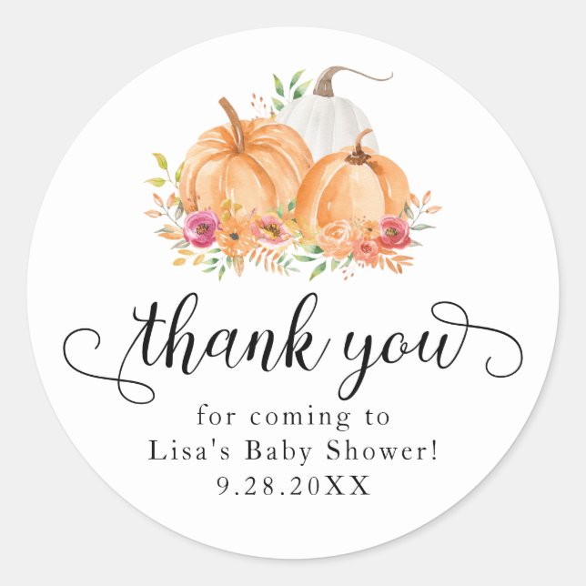 Stickers Merci Baby shower Citrouille Automne (Devant)