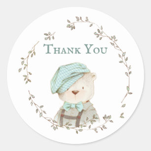 Stickers Merci Baby shower fleuri Teddy Bear