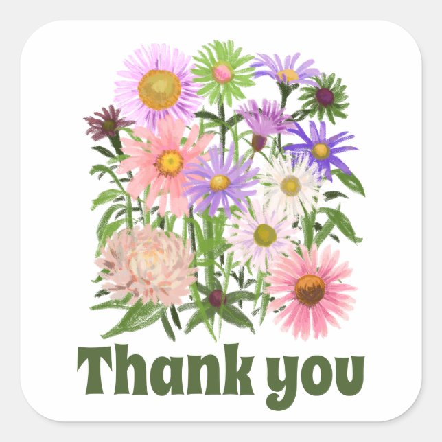Stickers Merci belles fleurs rose vert (Devant)