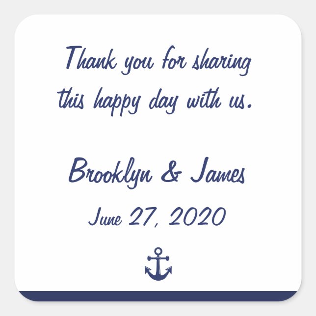 Stickers Merci bleu marine Nautique mariage (Devant)