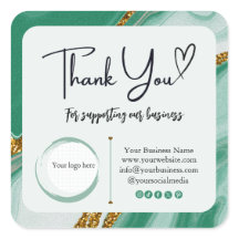 Stickers Merci carré pour affaires - Marbre vert