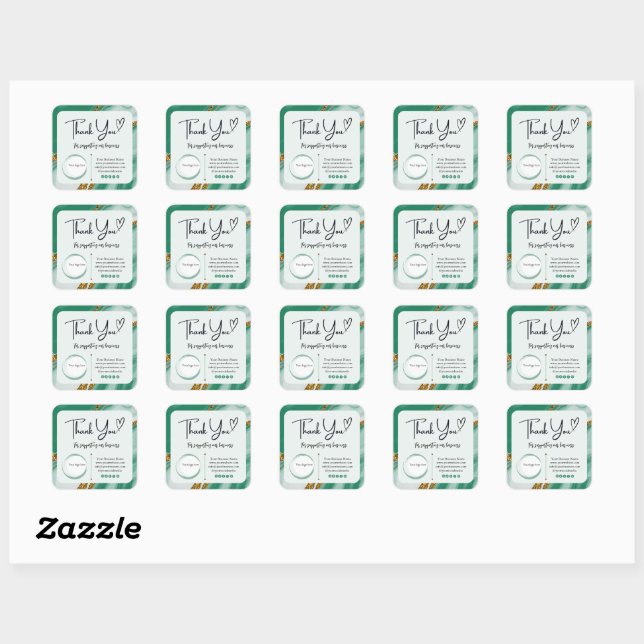Stickers Merci carré pour affaires - Marbre vert (Feuille)