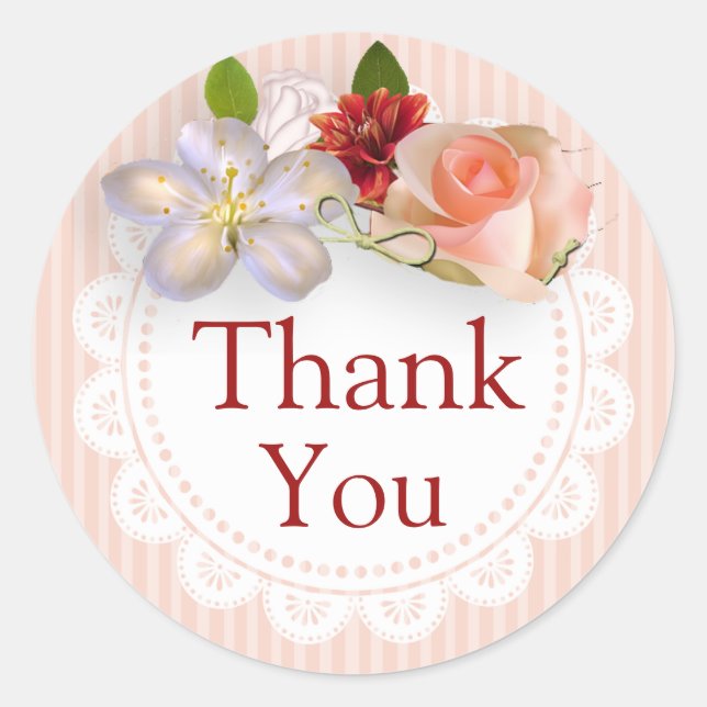 Stickers Merci Coral rose Floral (Devant)
