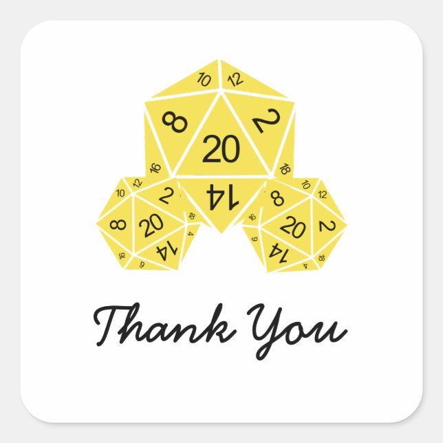 Stickers Merci D20 dés Jaune (Devant)