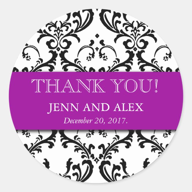 Stickers Merci Damas Mariage Faveurs Violet (Devant)