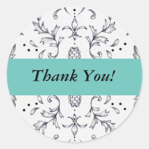 Stickers Merci Damask Noir et Turquoise