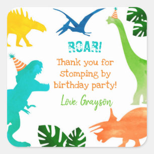 Stickers Merci d'anniversaire Dinosaur T-rex Étiq