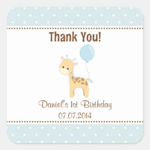 Stickers Merci d'anniversaire Giraffe (bleu)