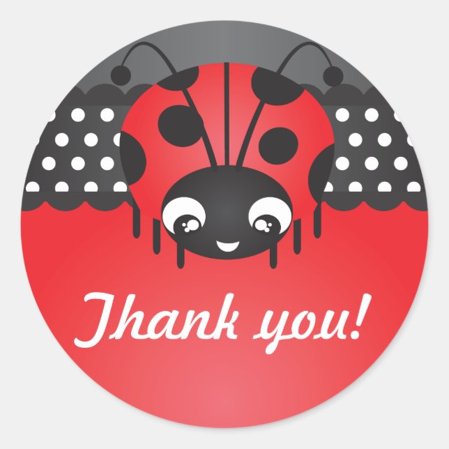 Stickers Merci d'anniversaire Ladybug Polka (Devant)