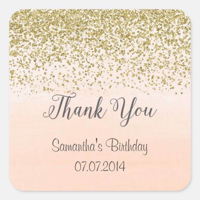 Stickers Merci d'anniversaire Peach et Gold (Devant)