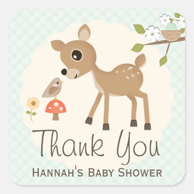 Stickers Merci de Baby shower de cerfs en bois MIN (Devant)