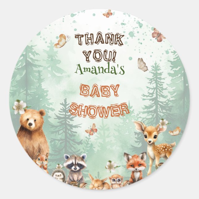 stickers Merci de Baby shower de forêt de bois (Devant)