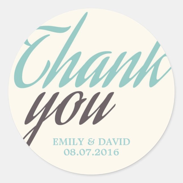 Stickers Merci de calligraphie blanc turquoise (Devant)