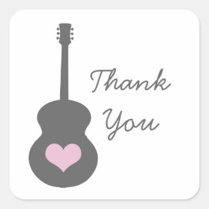 Stickers Merci de coeur de guitare gris/rose