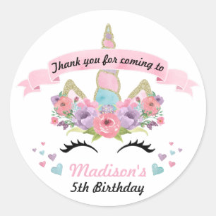 Stickers Merci de fête d'anniversaire de la licorn