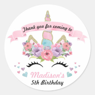 Stickers Merci de fête d'anniversaire de la licorn