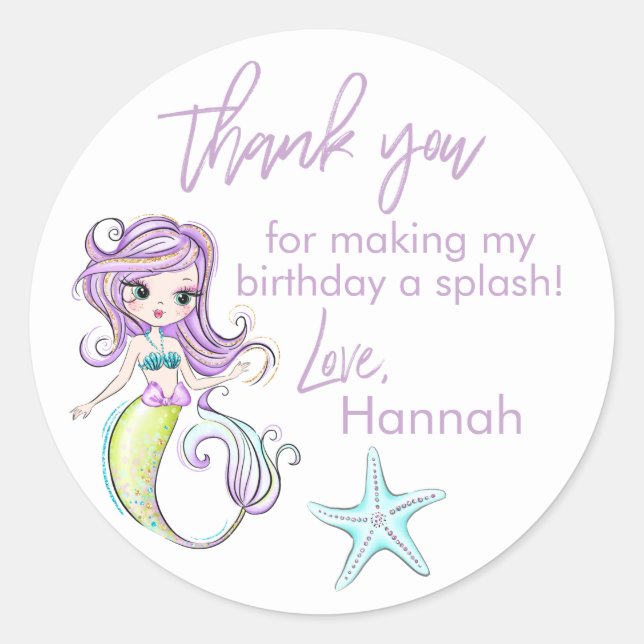 Stickers Merci de fête d'anniversaire de Mermaid S (Devant)