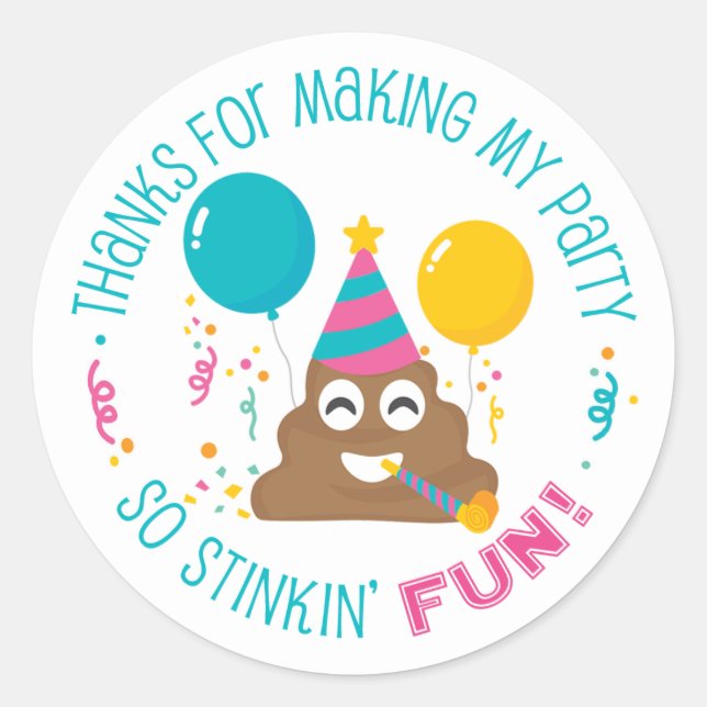 Stickers Merci de fête d'anniversaire Emoji Poop (Devant)