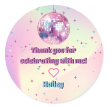 Stickers Merci de fête d'anniversaire Pink Disco