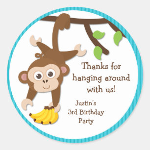 Stickers Merci de fête d'anniversaire singe