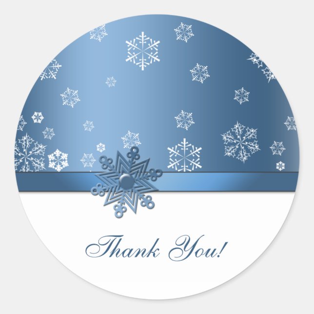 Stickers Merci de flocons d'hiver bleu et blanc (Devant)