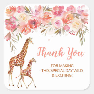 Stickers Merci de girafe rose